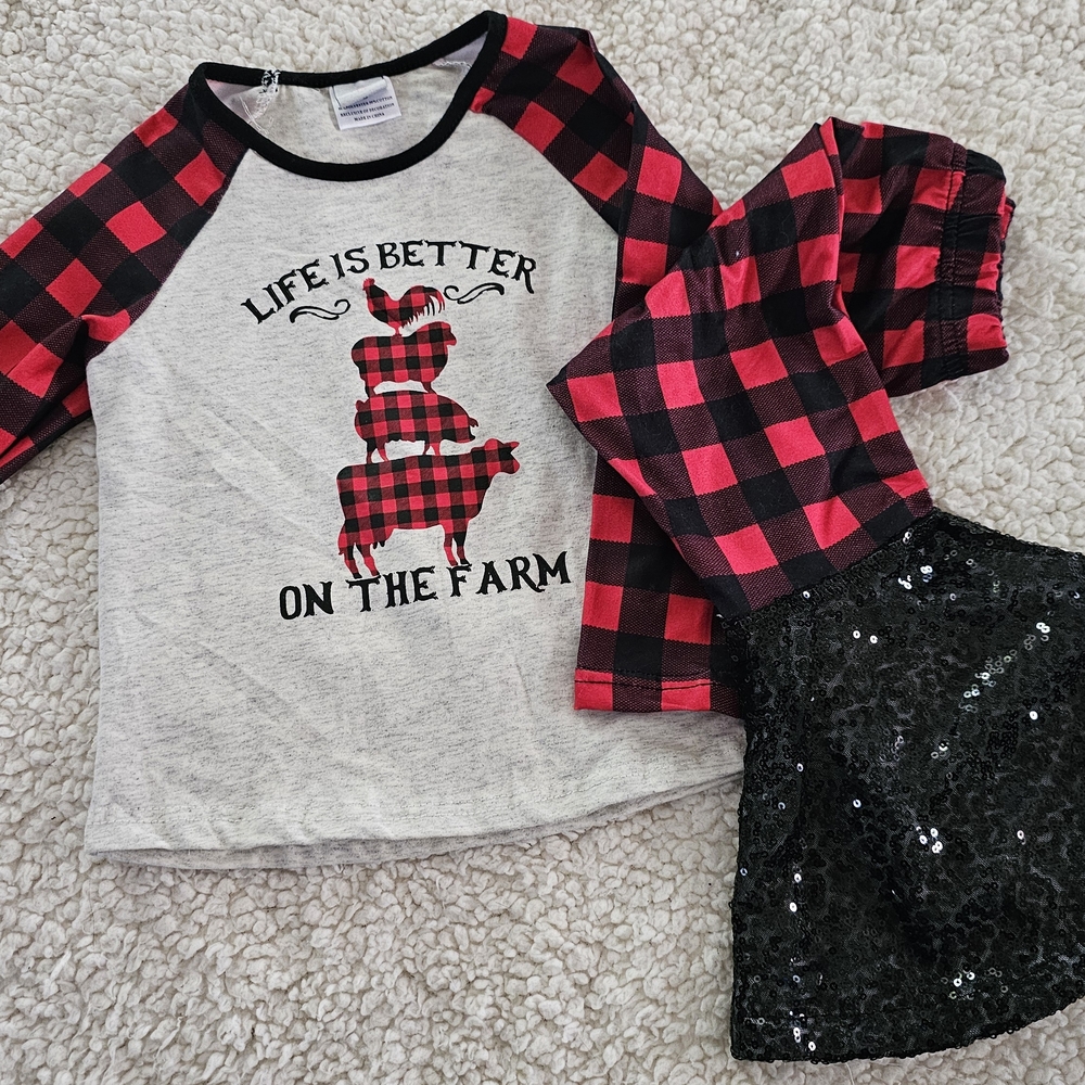 Plaid Raglan Sleeve Top with Sequin Shorts
